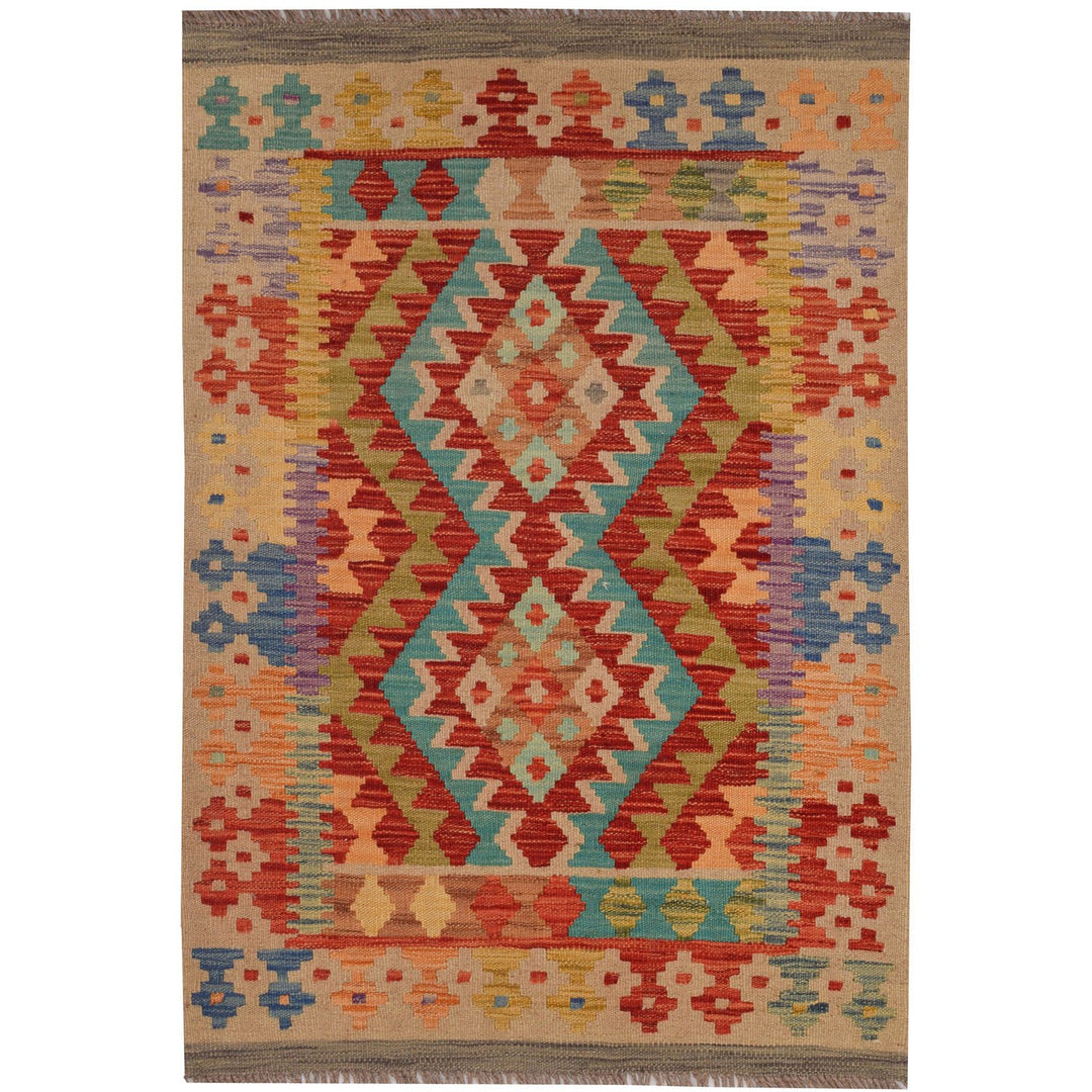 Afghan Vegetable Kilim Rug 2' 6" x 3' 7" Flat-Weave