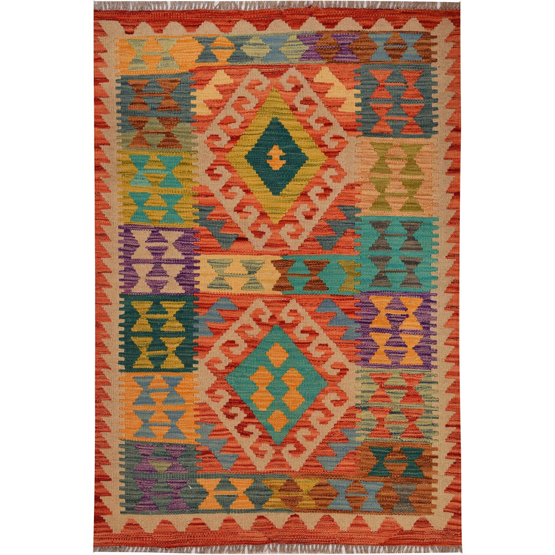 Afghan Kilim Rug 2' 7" x 3' 8" Flat-Weave