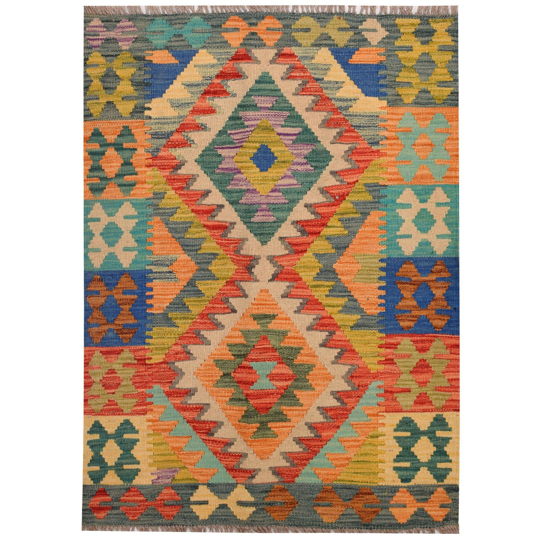 Afghan Kilim Rug 2' 5" x 3' 7" Flat-Weave