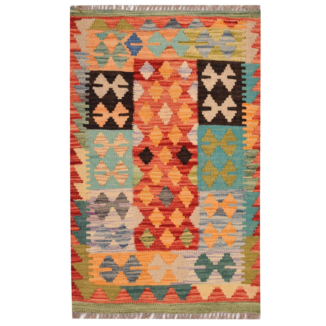 Afghan Kilim Rug 1' 8" x 2' 8" Flat-Weave