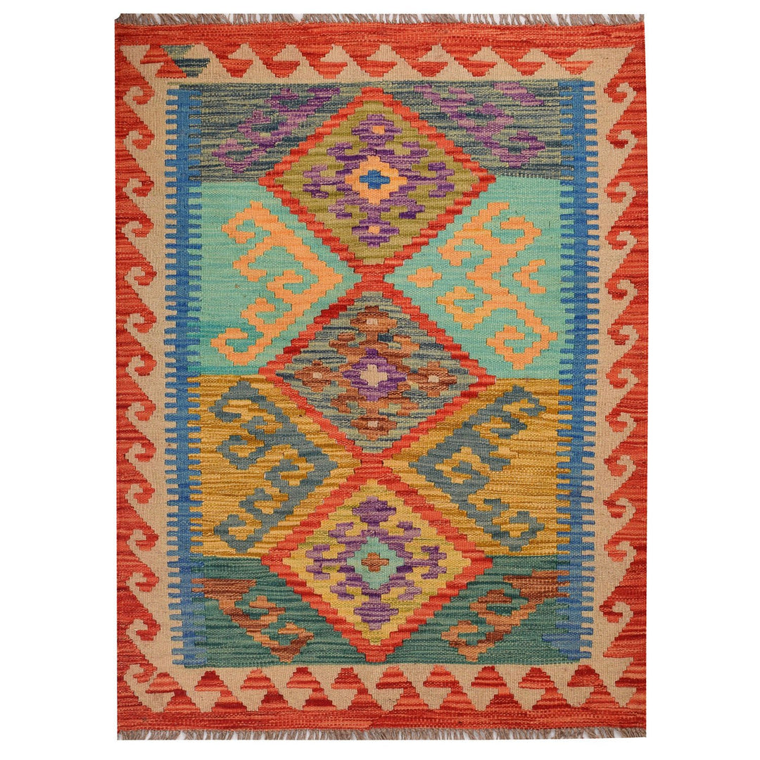 Afghan Kilim Rug 2' 7" x 3' 7" Flat-Weave
