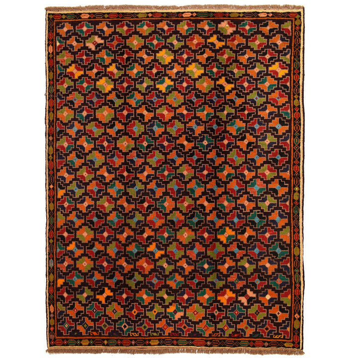 Tan Afghan Baluchi Rug 6' 1" x 7' 8" Hand-Knotted