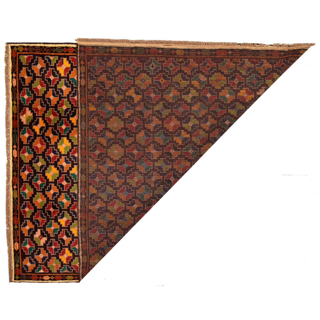 Tan Afghan Baluchi Rug 6' 1" x 7' 8" Hand-Knotted detail