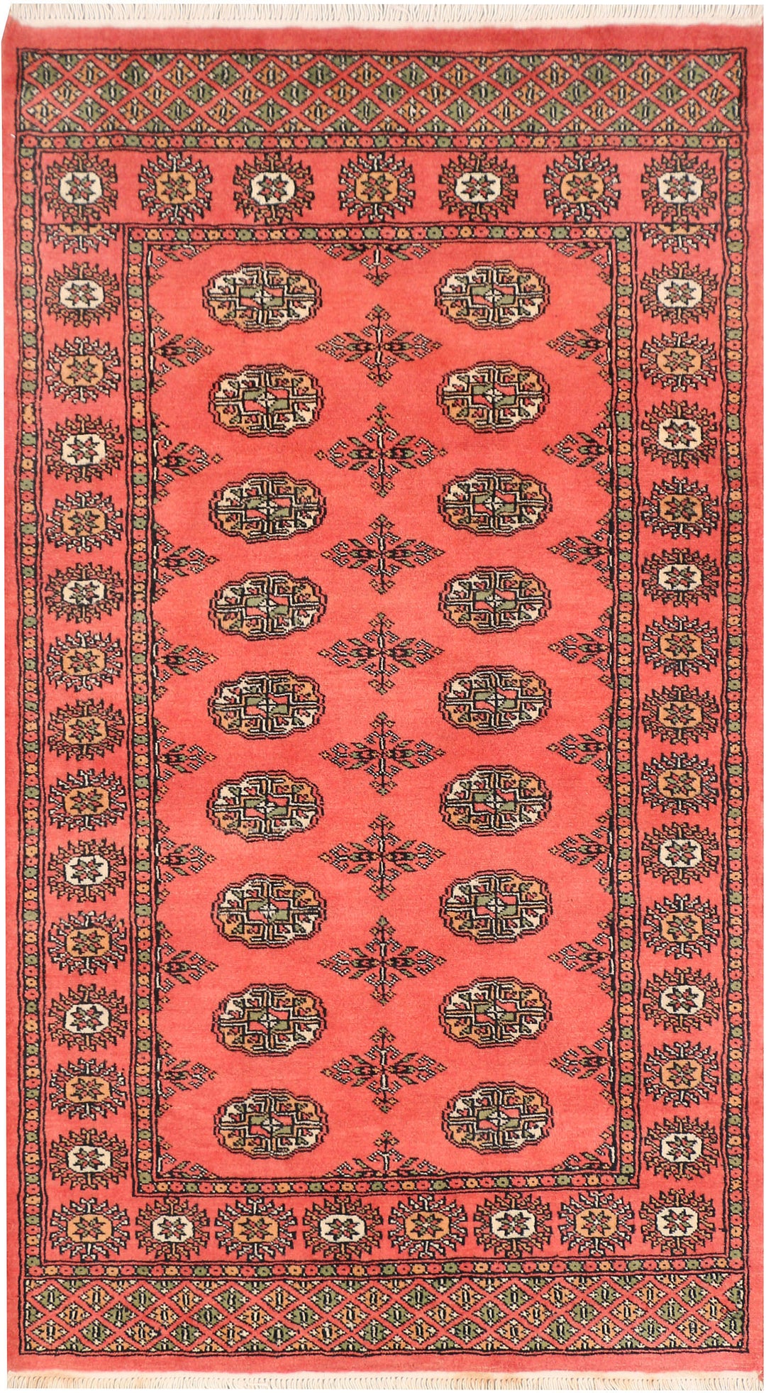 Tomato Pakistani Bokhara Rug 3' 1" x 5' 5" Hand-Knotted