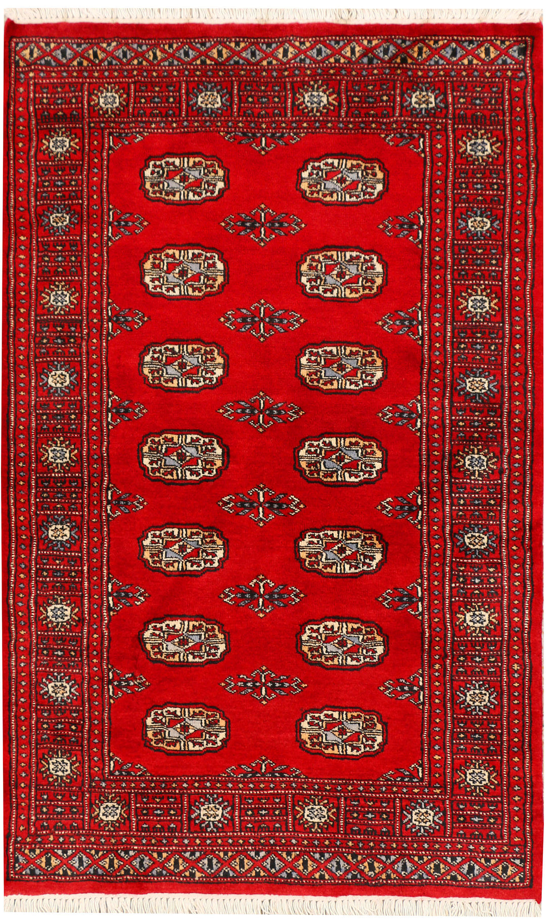Red Pakistani Bokhara Rug 3' 1 x 4' 11 Hand-Knotted
