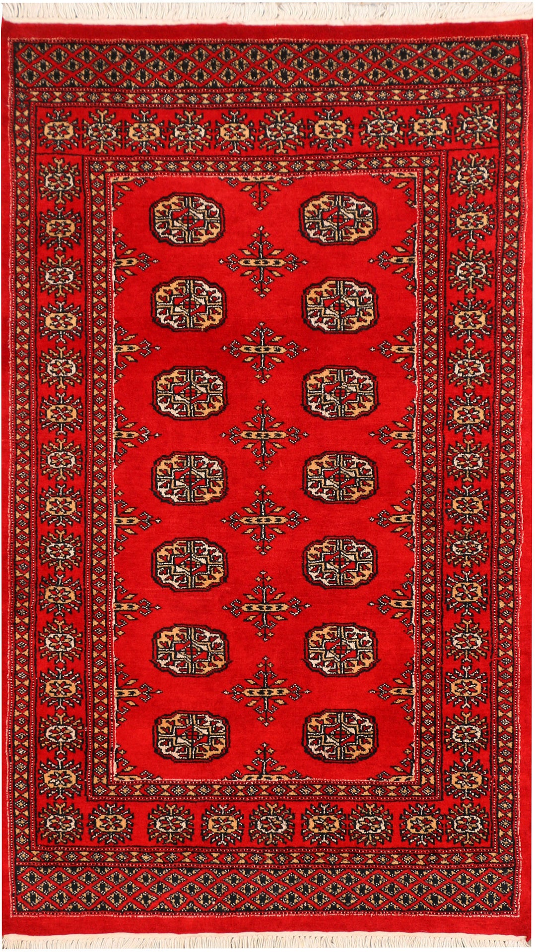 Red Pakistani Bokhara Rug 3' 1 x 5' 3 Hand-Knotted