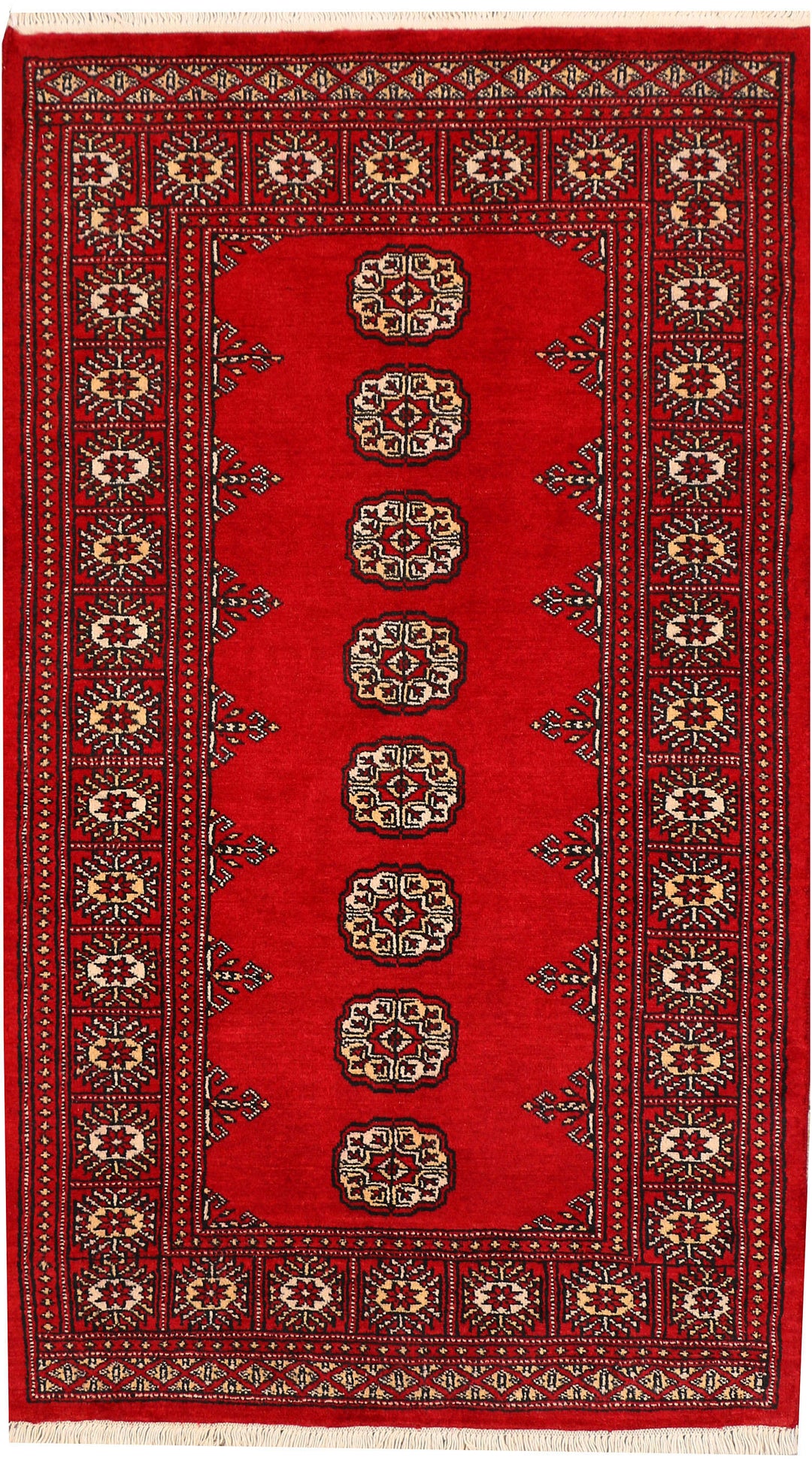 Red Pakistani Bokhara Rug 3' x 5' 2" Hand-Knotted