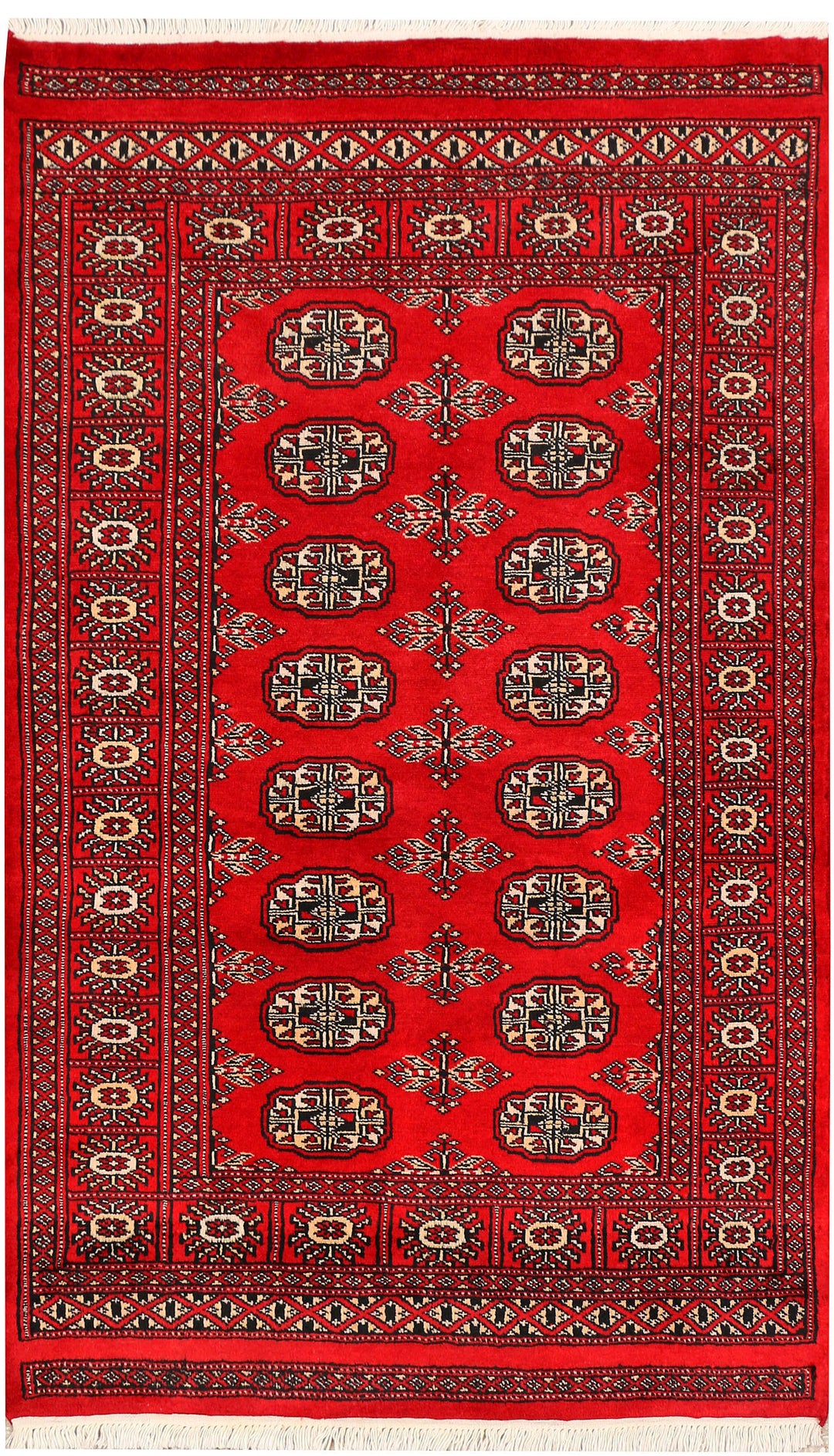 Red Pakistani Bokhara Rug 3' 1 x 5' 2 Hand-Knotted