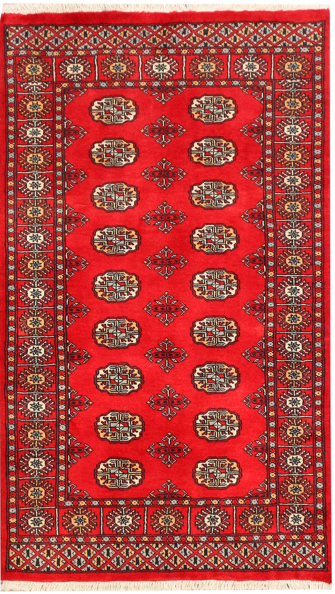 Red Pakistani Bokhara Rug 3' 1 x 5' 1 Hand-Knotted