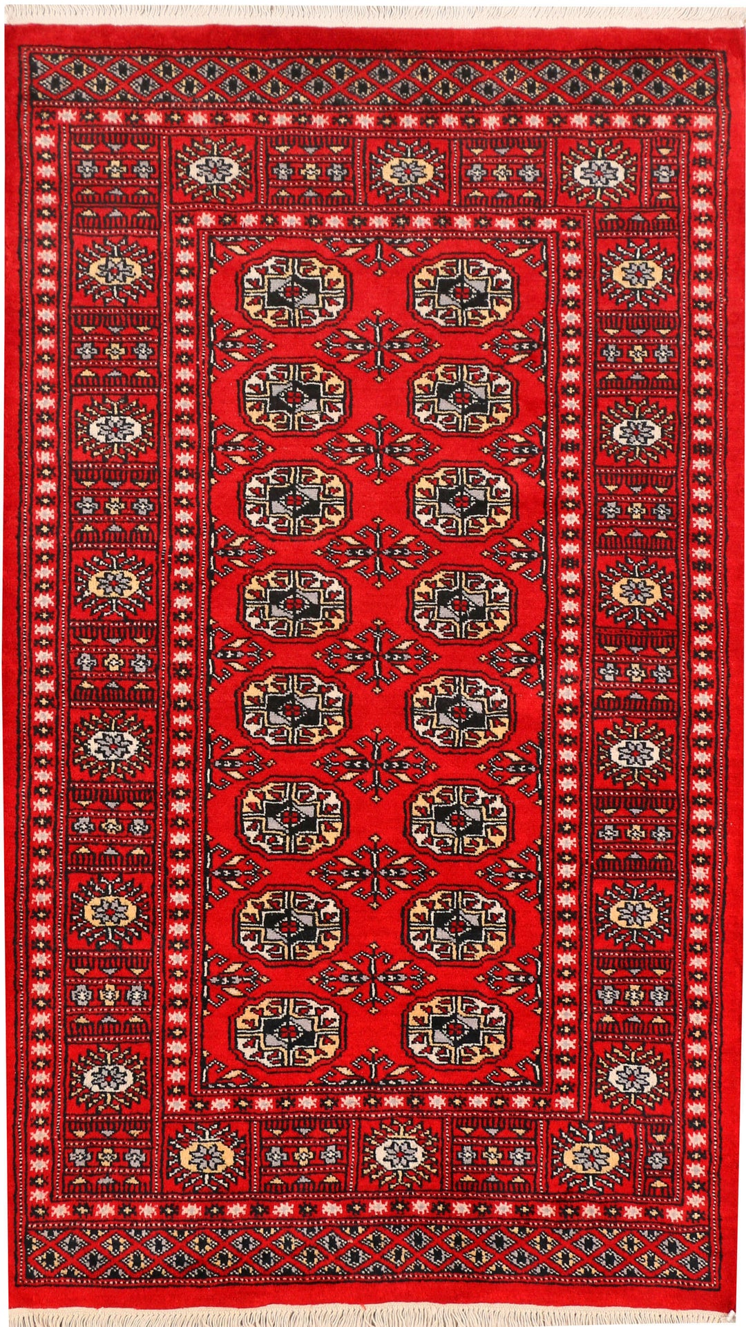 Red Pakistani Bokhara Rug 3' 1 x 5' 4 Hand-Knotted