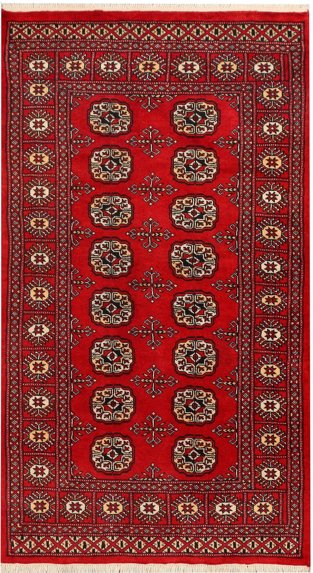 Red Pakistani Bokhara Rug 3' x 5' 4 Hand-Knotted
