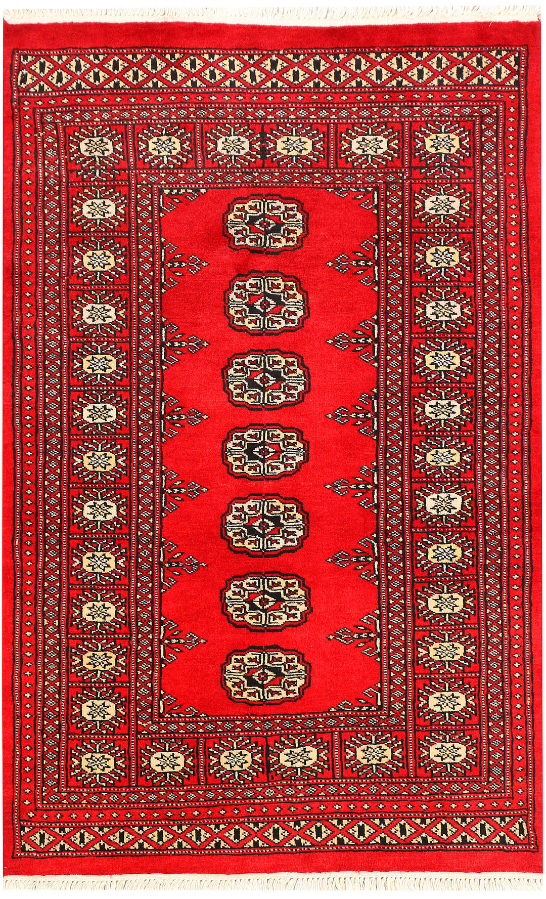 Red Pakistani Bokhara Rug 3' x 4'8" Hand-Knotted