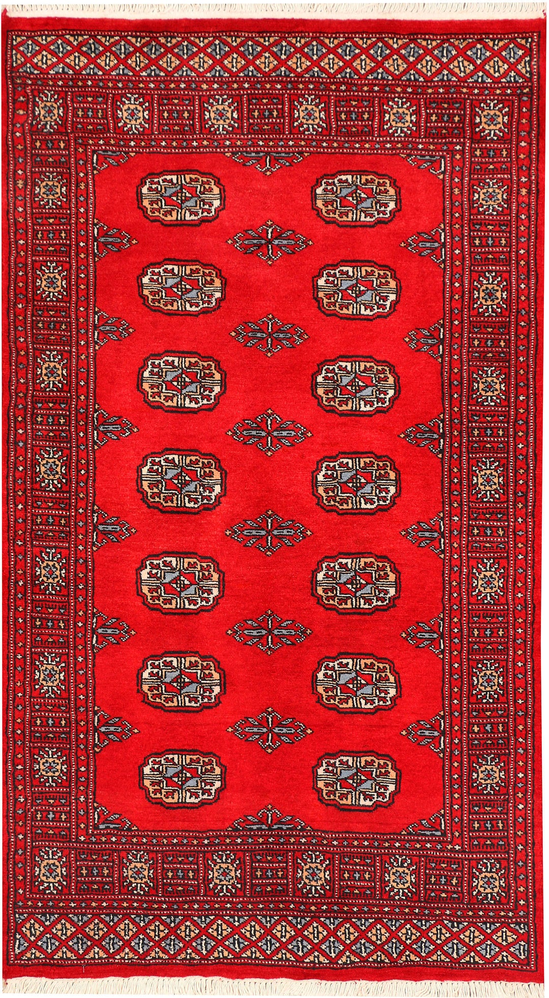 Red Pakistani Bokhara Rug 3' 1 x 5' 5 Hand-Knotted