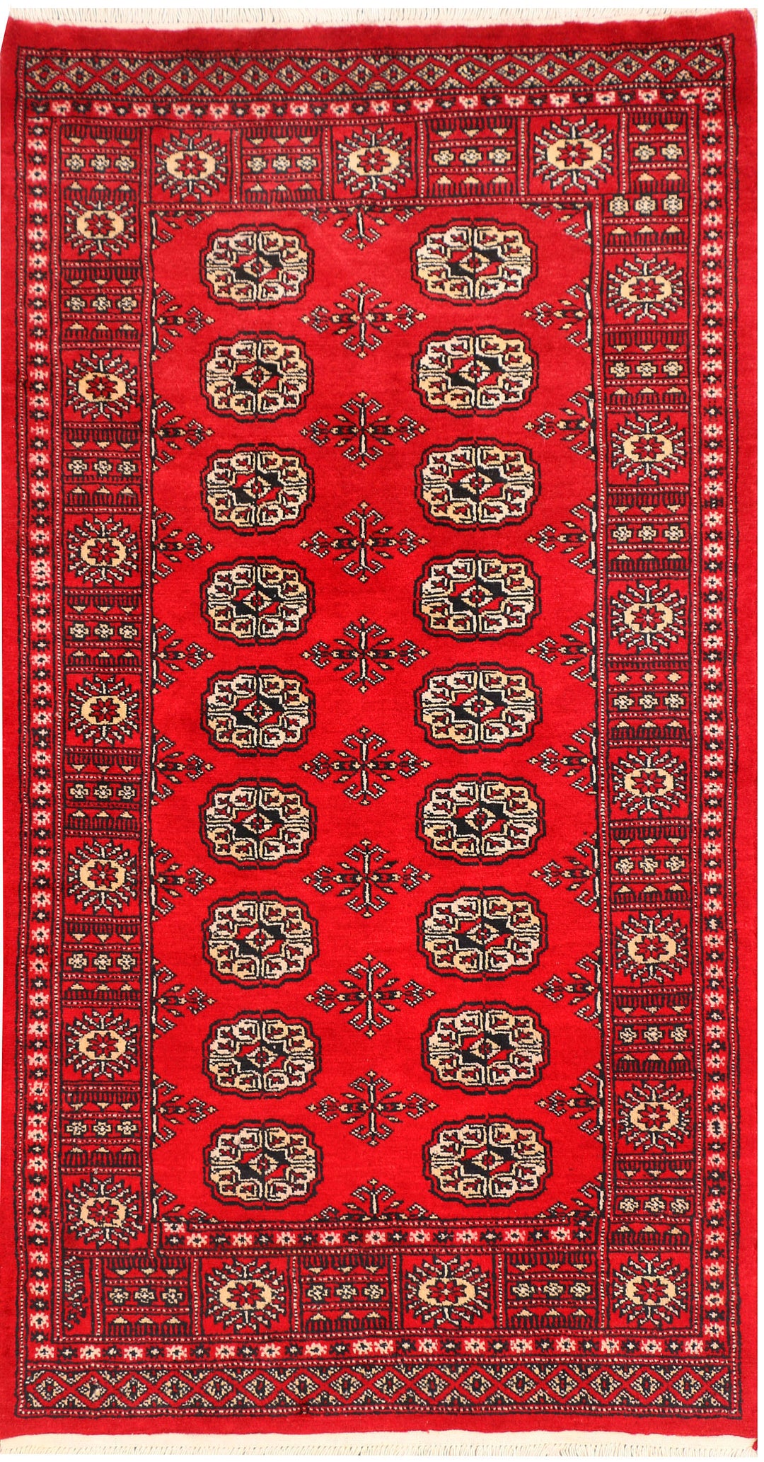 Red Pakistani Bokhara Rug 3' 1 x 5' 6 Hand-Knotted