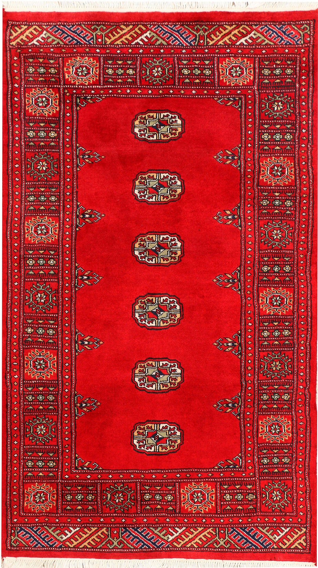 Red Pakistani Bokhara Rug 3' x 5' 2 Hand-Knotted