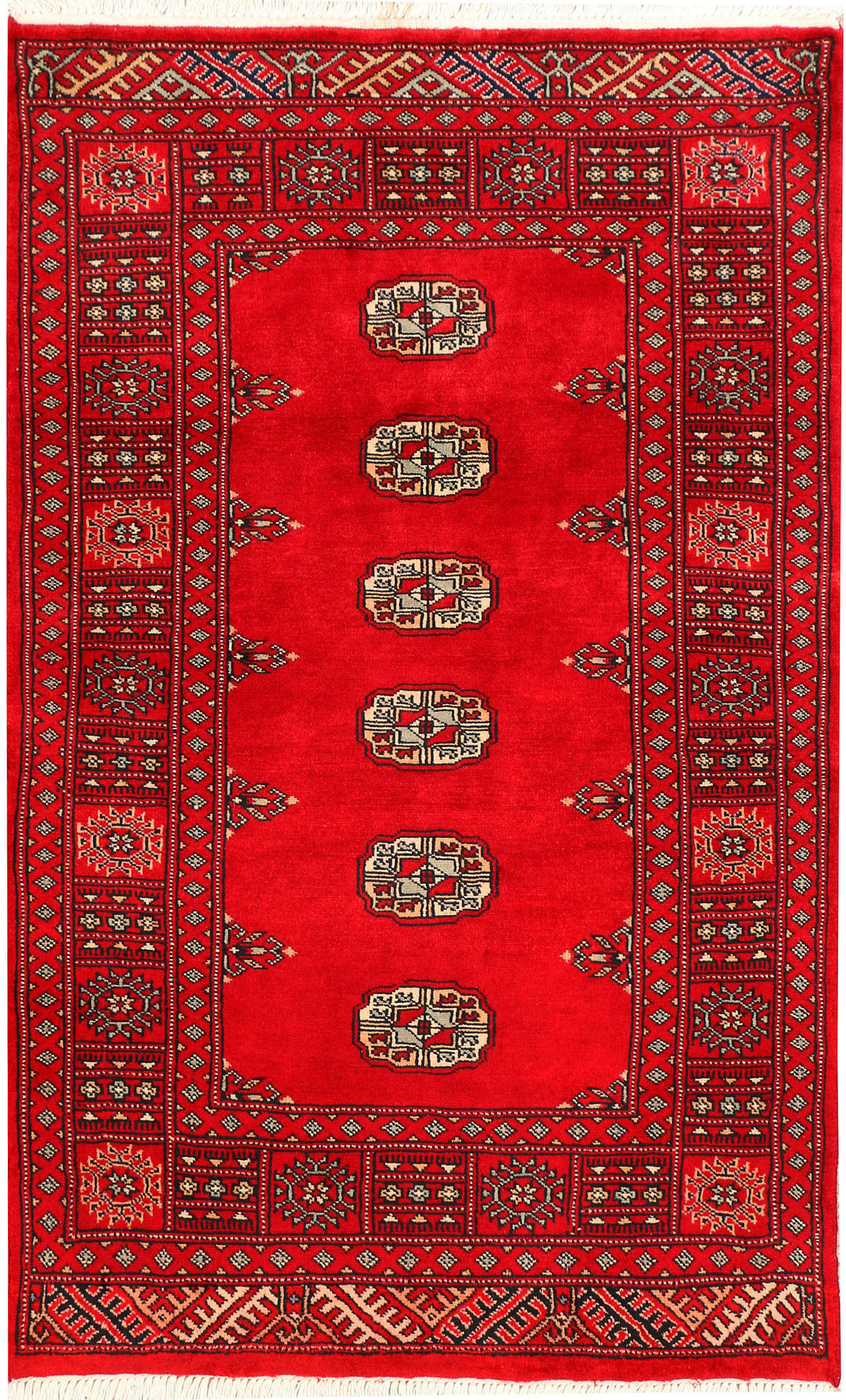 Red Pakistani Bokhara Rug 2' 11 x 4' 8 Hand-Knotted