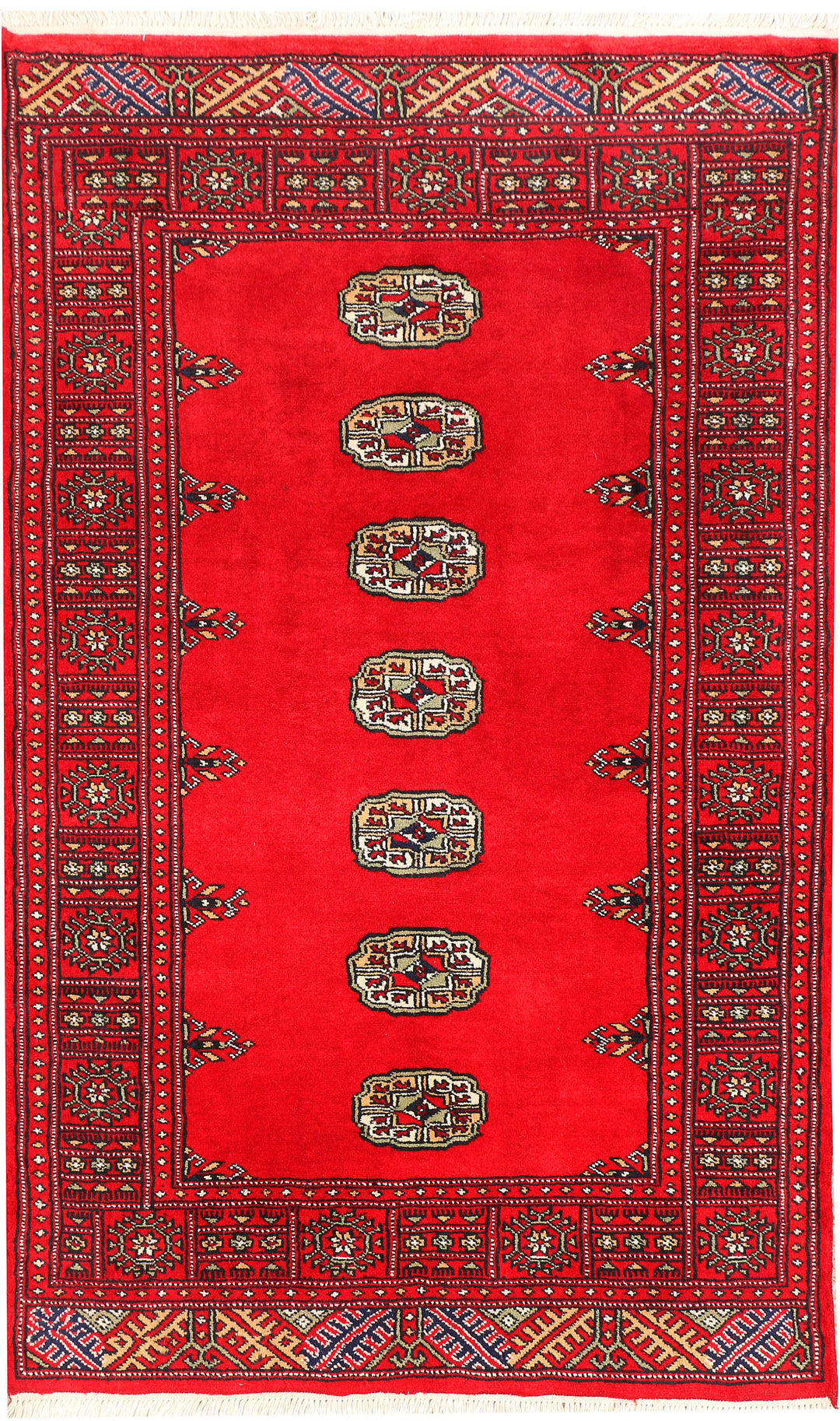 Red Pakistani Bokhara Rug 3' 1 x 4' 11 Hand-Knotted