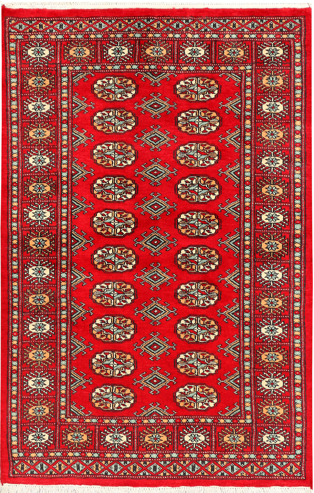 Red Pakistani Bokhara Rug 3' 1 x 4' 8 Hand-Knotted