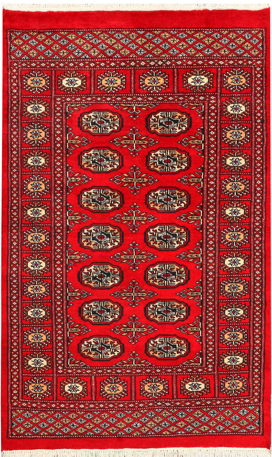 Red Pakistani Bokhara Rug 2' 11" x 4' 9" Hand-Knotted