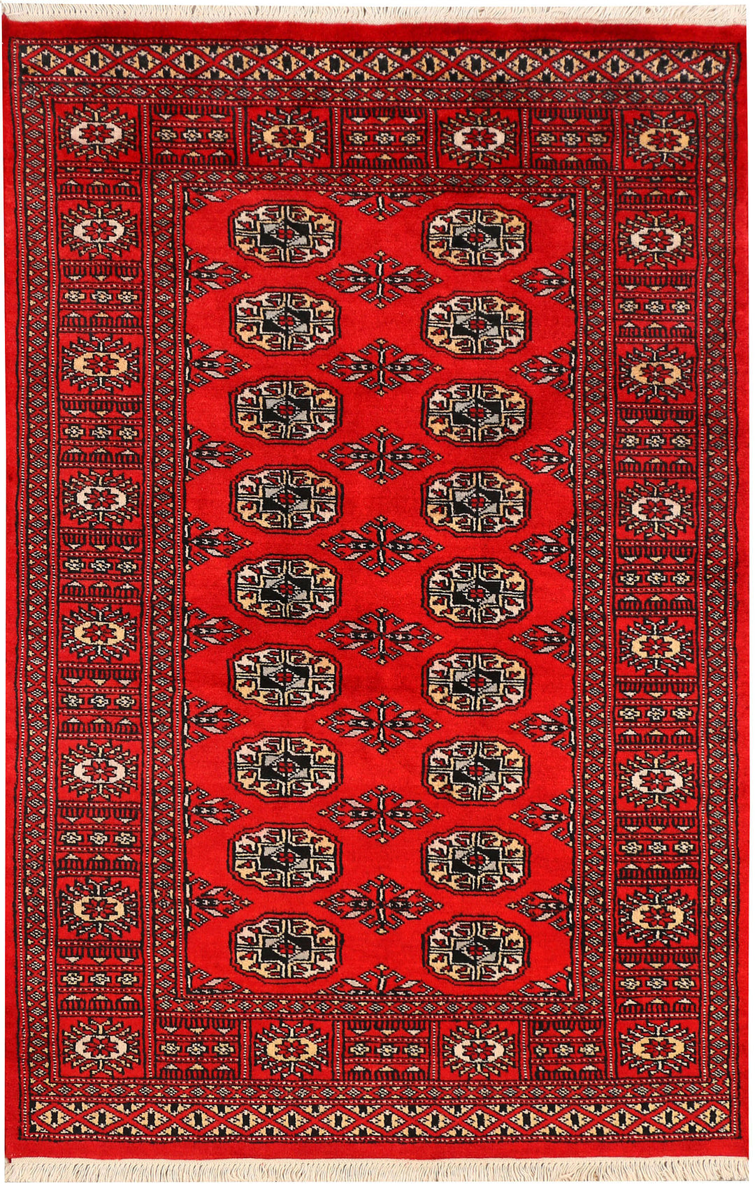 Red Pakistani Bokhara Rug 3' 1 x 5' 2 Hand-Knotted