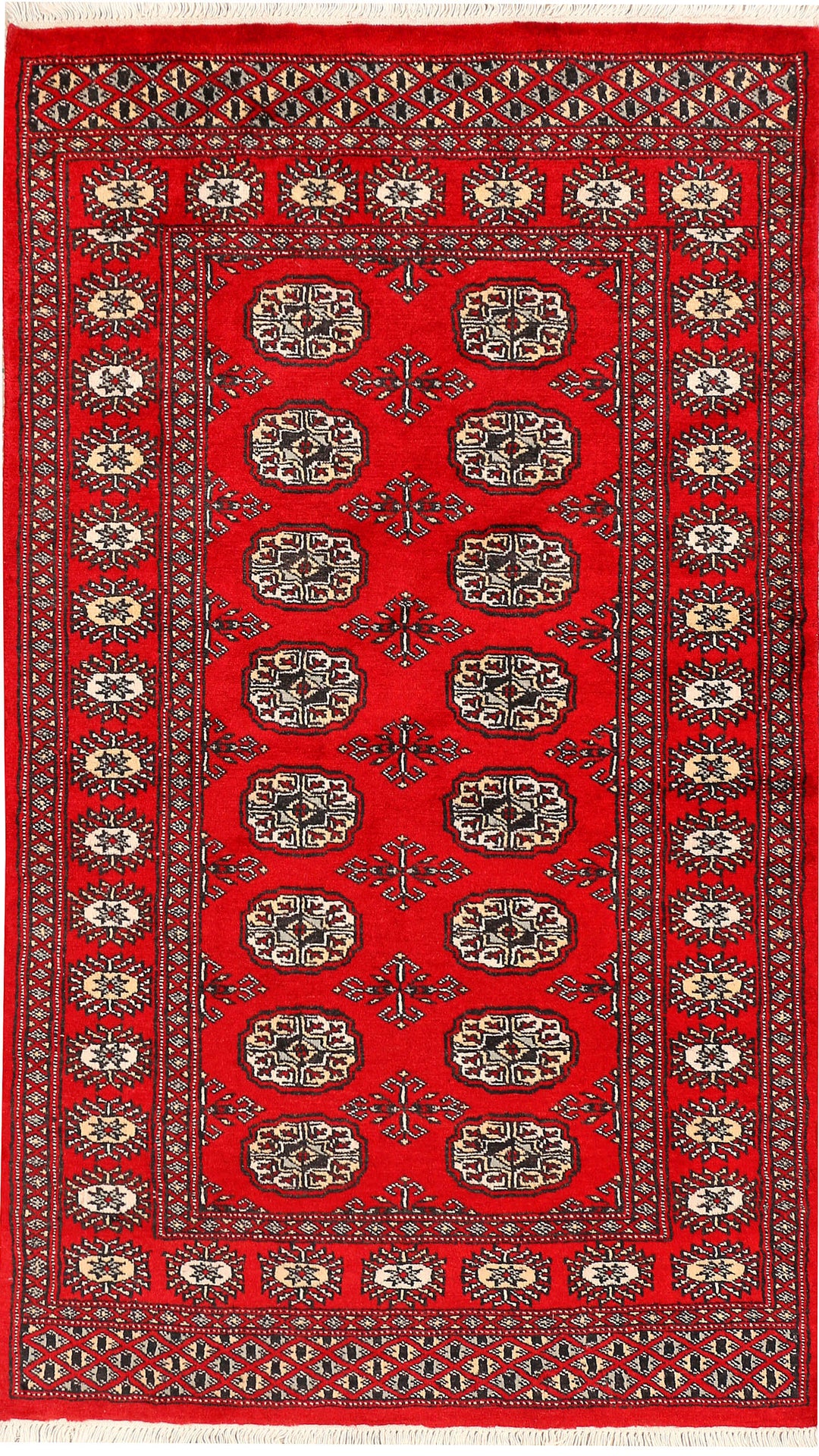 Red Pakistani Bokhara Rug 3' x 5' 2 Hand-Knotted