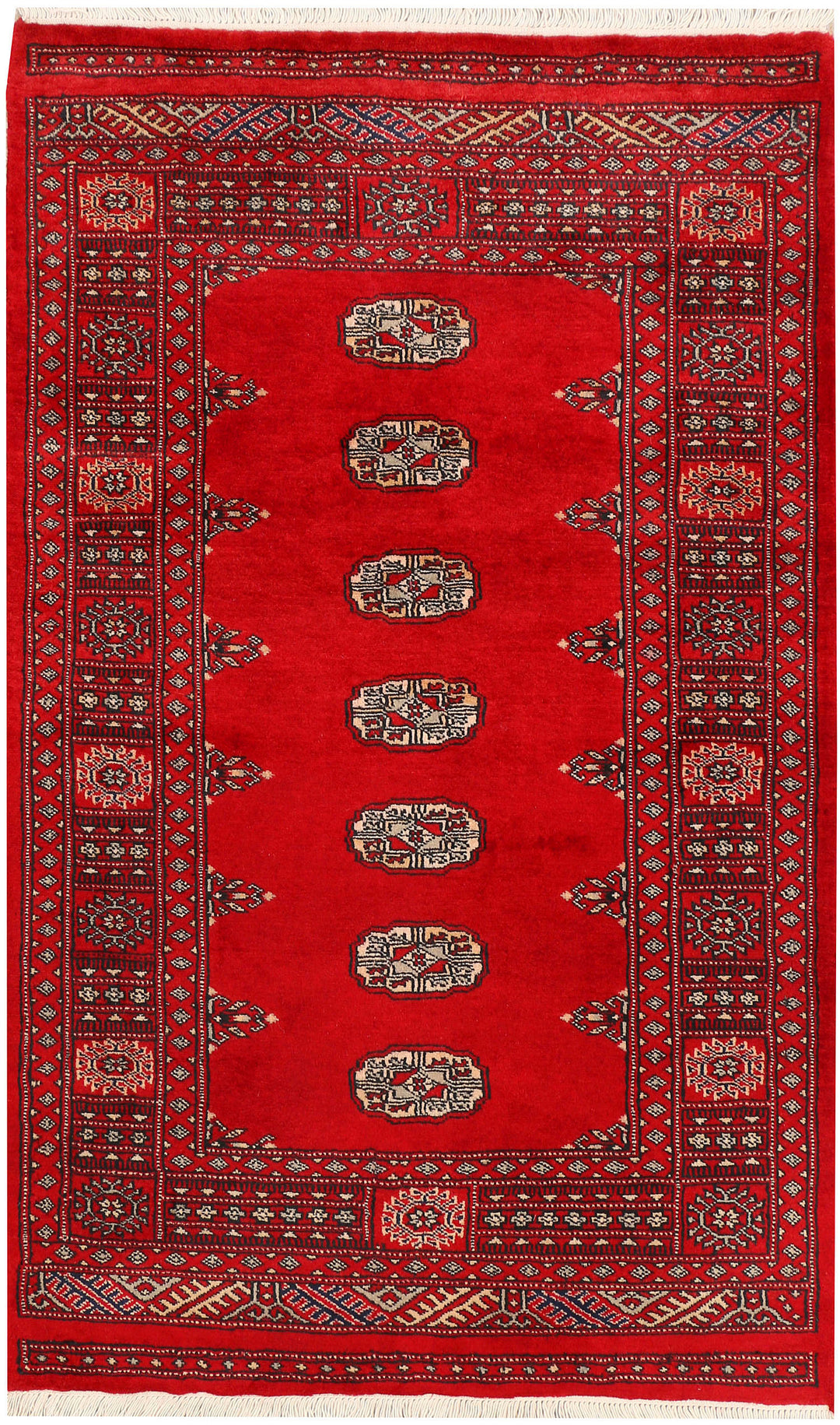 Red Pakistani Bokhara Rug 3' 1 x 4' 11 Hand-Knotted
