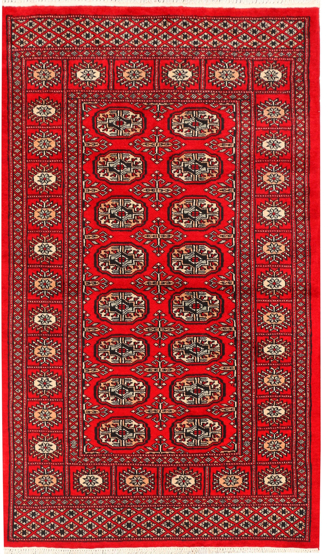 Red Pakistani Bokhara Rug 3' x 4' 11 Hand-Knotted