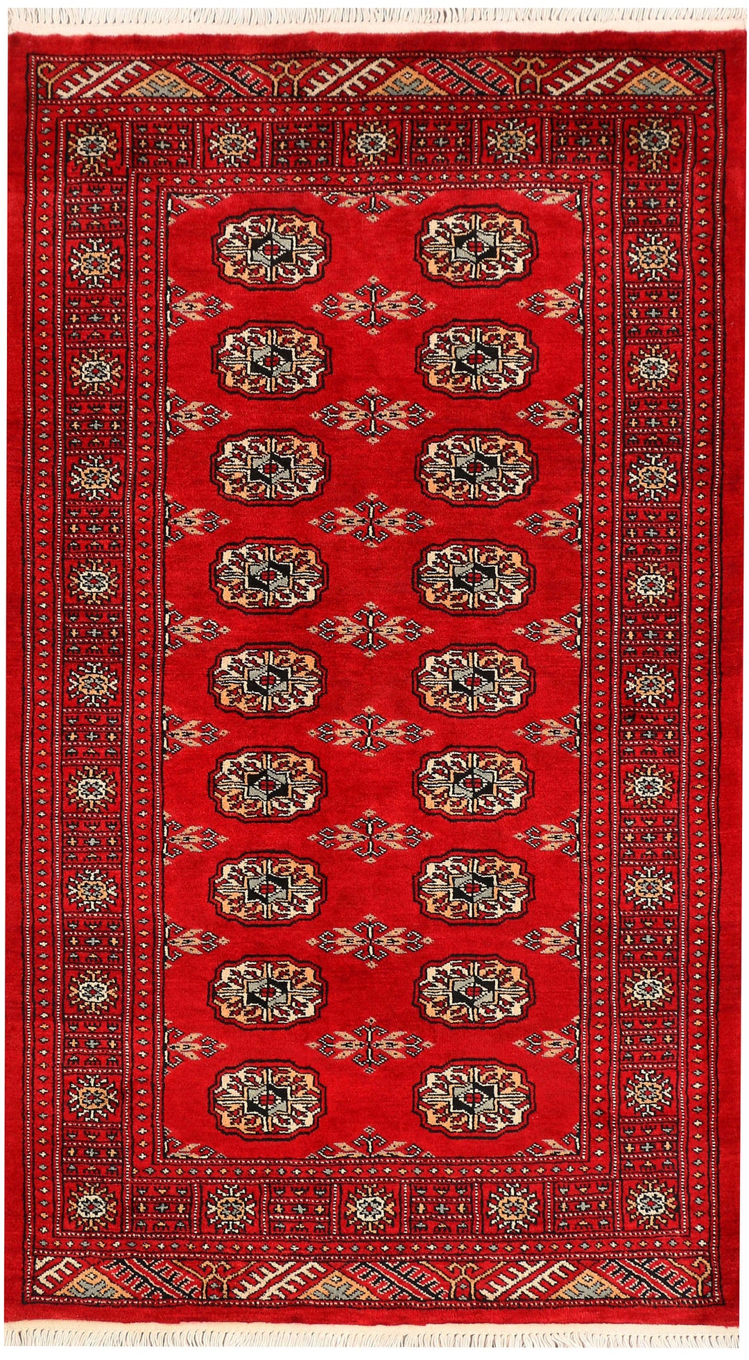 Red Pakistani Bokhara Rug 3'3" x 5'7" Hand-Knotted