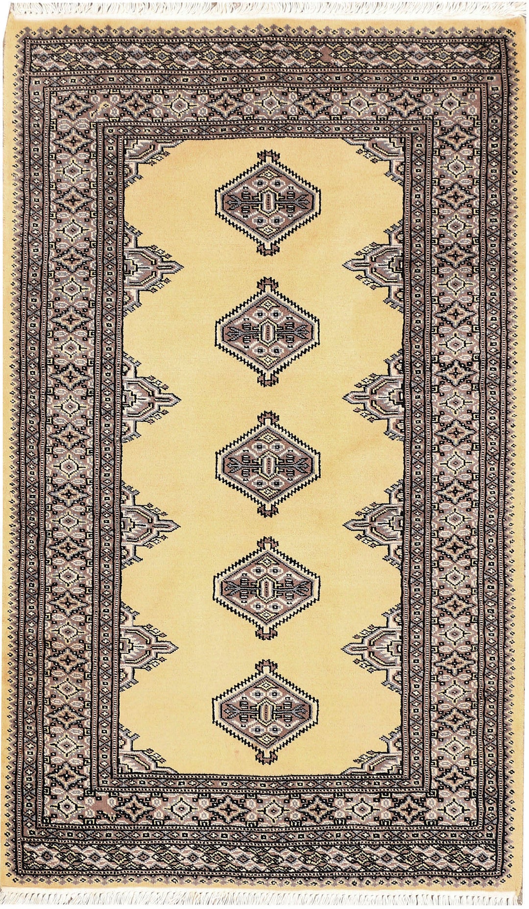 Pale Goldenrod Pakistani Jaldar Rug 3' x 5' Hand-Knotted