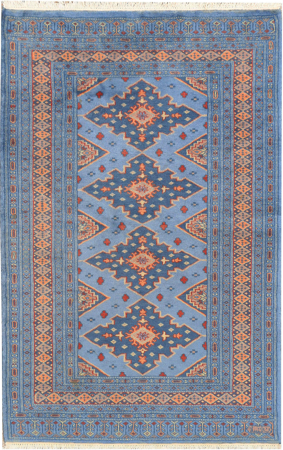 Light Steel Blue Afghan Jaldar Rug 3' 1 x 4' 10 Hand-Knotted