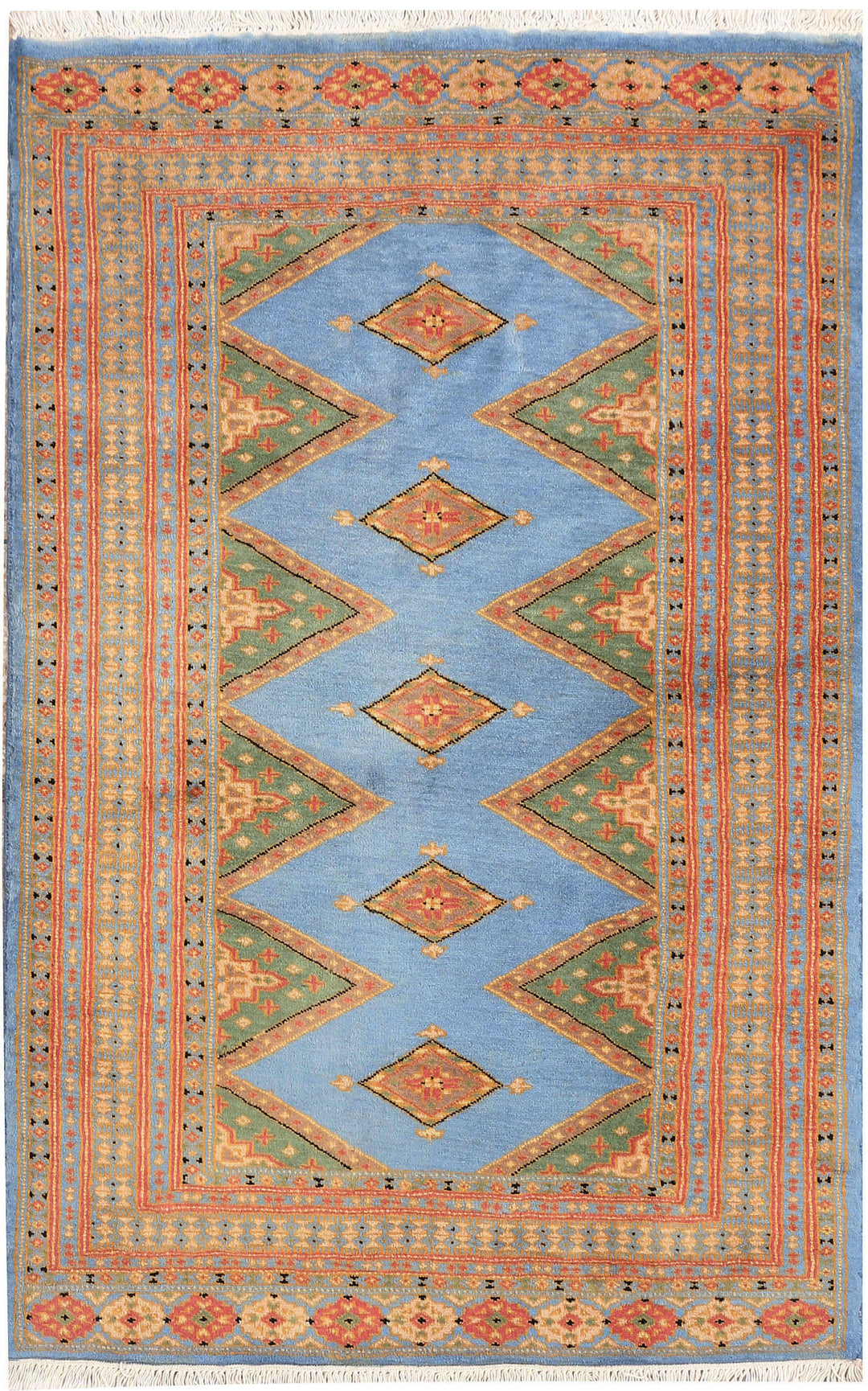Light Steel Blue Pakistani Jaldar Rug 3'1" x 4'9" Hand-Knotted