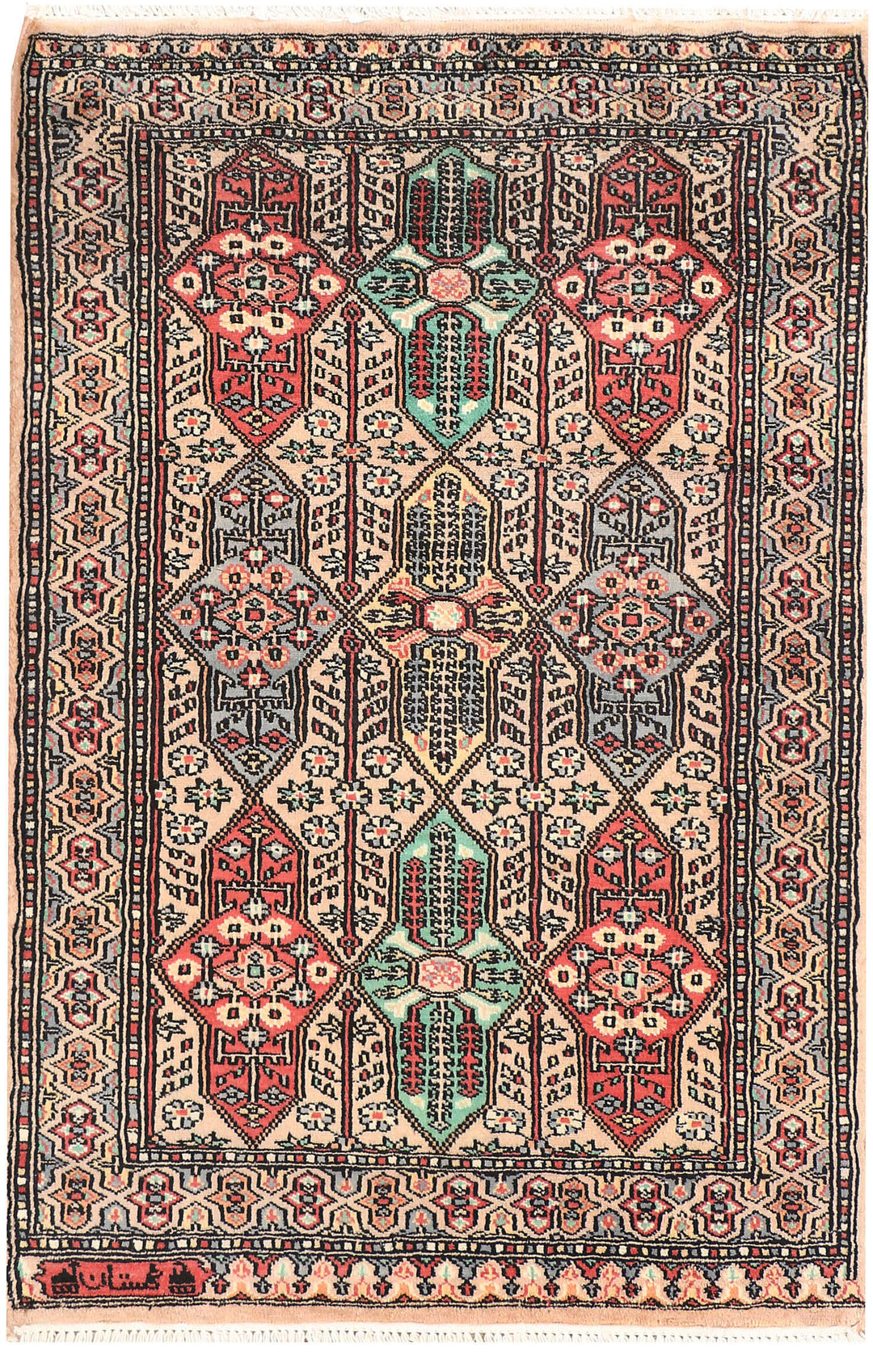 Tan Caucasian Rug 2' 7" x 3' 10" Hand-Knotted