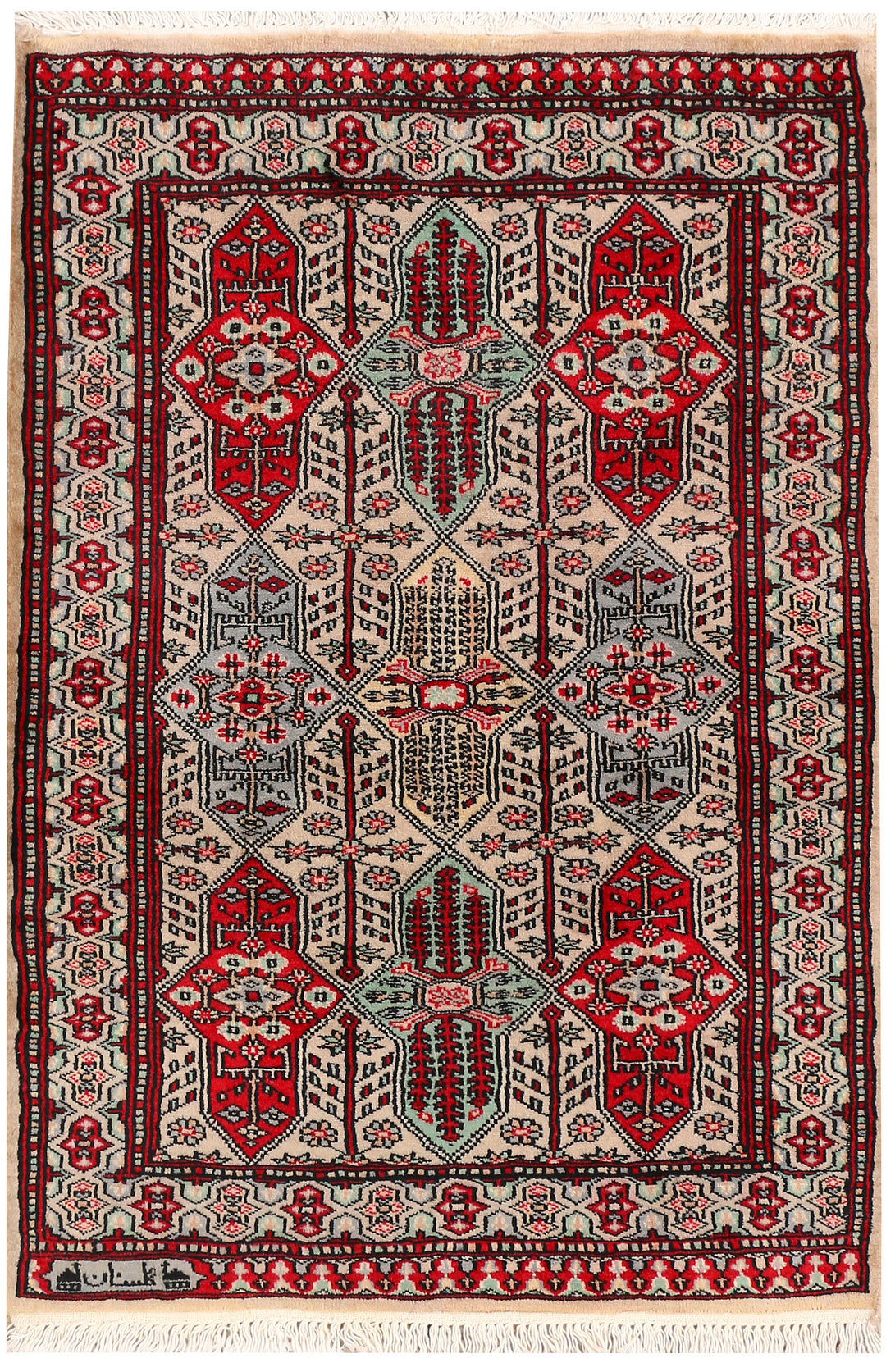 Tan Caucasian Oriental Rug 2' 8" x 3' 10" Hand-Knotted