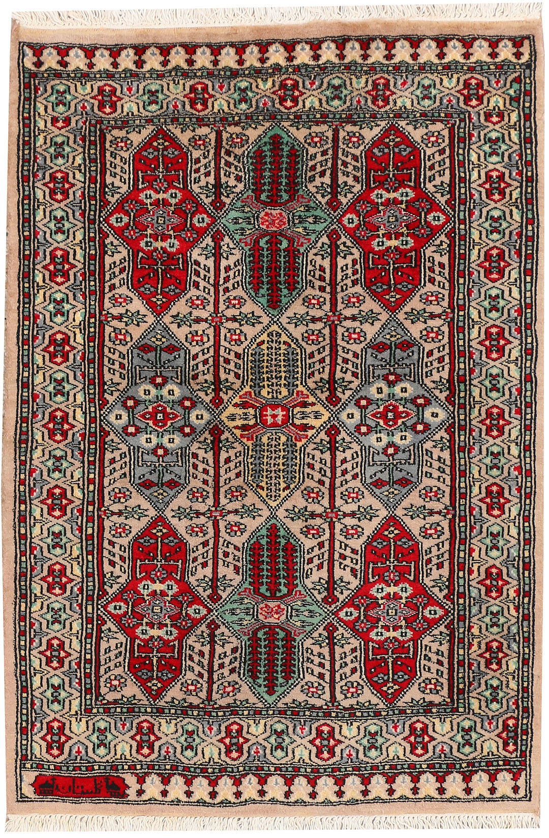Tan Caucasian Rug 2' 7" x 3' 9" Hand-Knotted