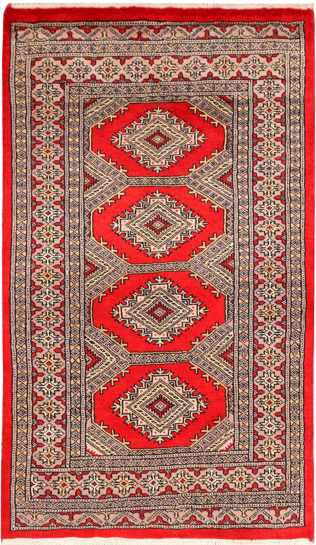 Red Afghan Jaldar Rug 2'7" x 4'5" Hand-Knotted