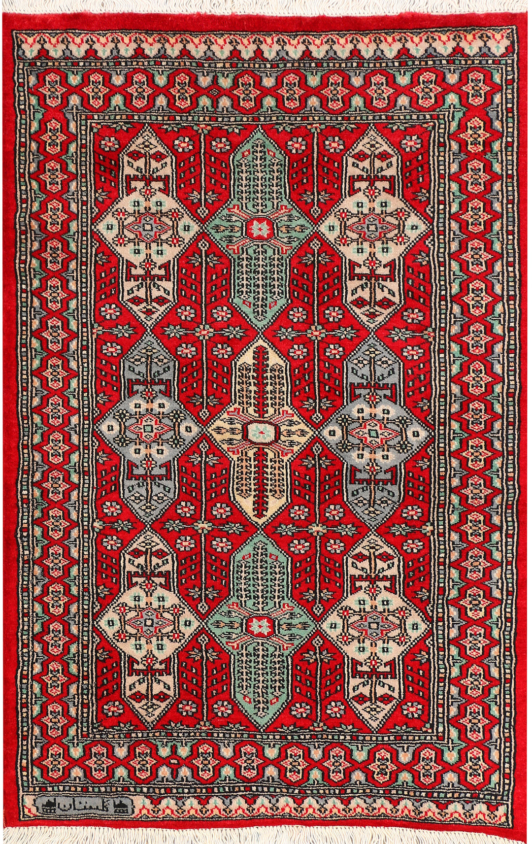 Red Caucasian Oriental Rug 2' 7 x 4' Hand-Knotted