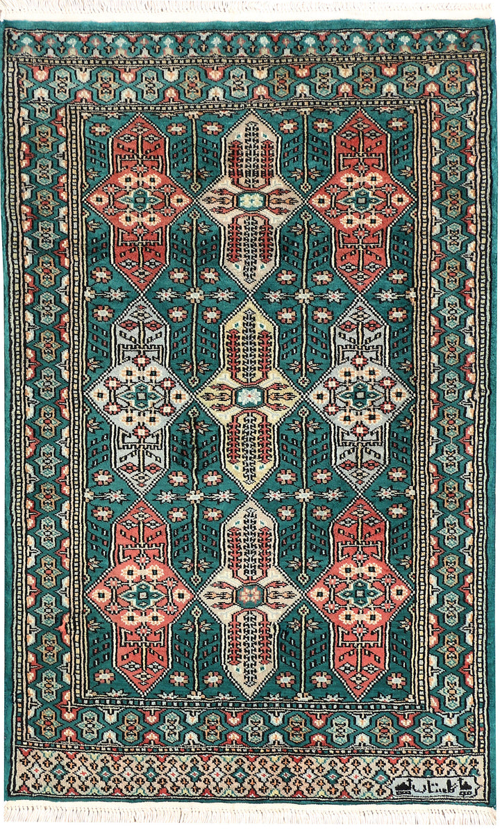 Teal Caucasian 2' 6 x 3' 11 - No. 44646 - ALRUG Rug Store