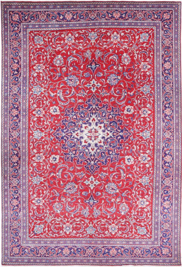 Red Afghan Mahal Rug 6'10" x 10'5" Hand-Knotted texture