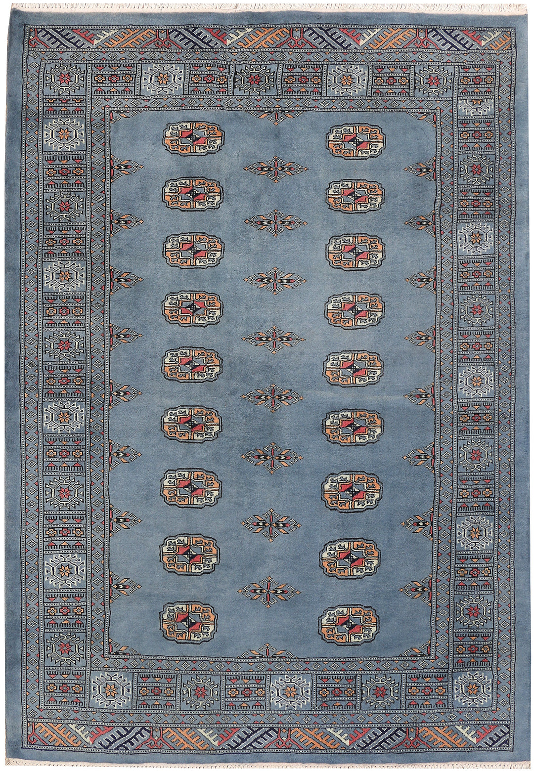 Light Slate Grey Afghan Bokhara Rug 4' 3 x 6' 1 Hand-Knotted