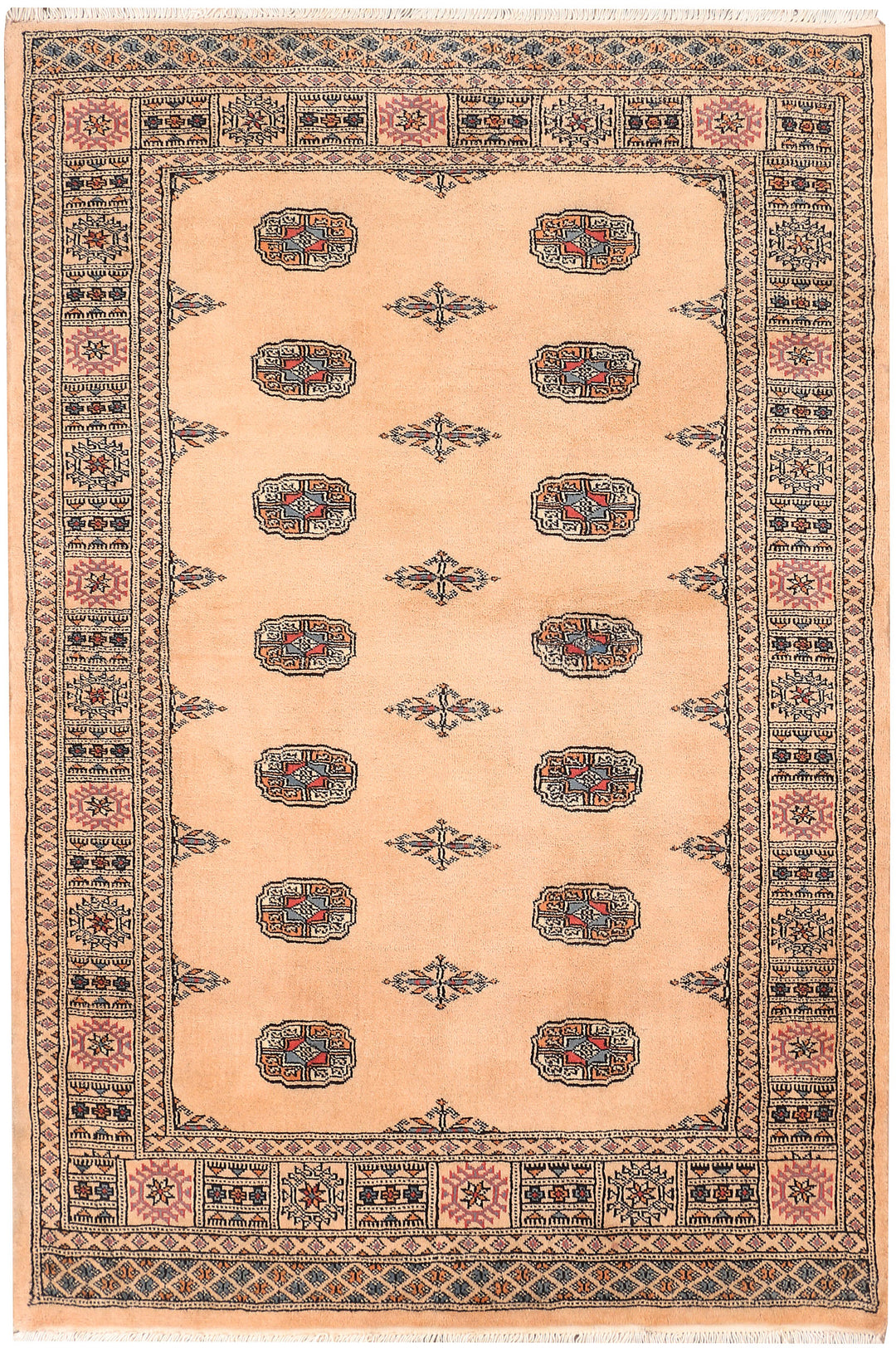 White Pakistani Bokhara Rug 4'2" x 6'1" Hand-Knotted