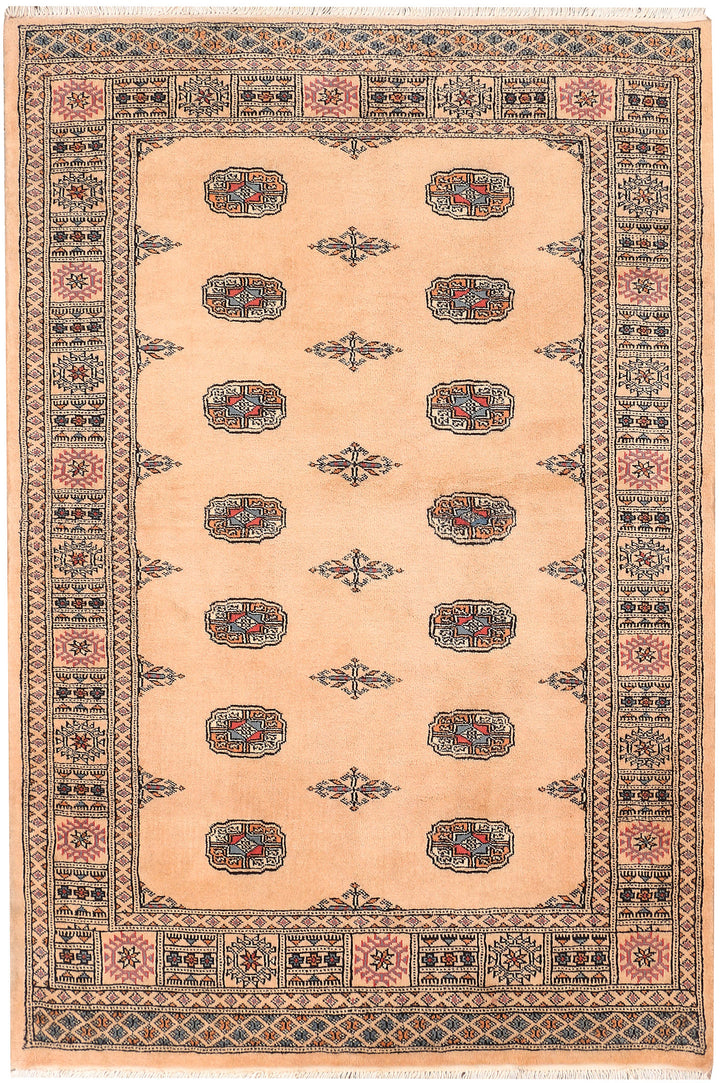 White Pakistani Bokhara Rug 4'2" x 6'1" Hand-Knotted