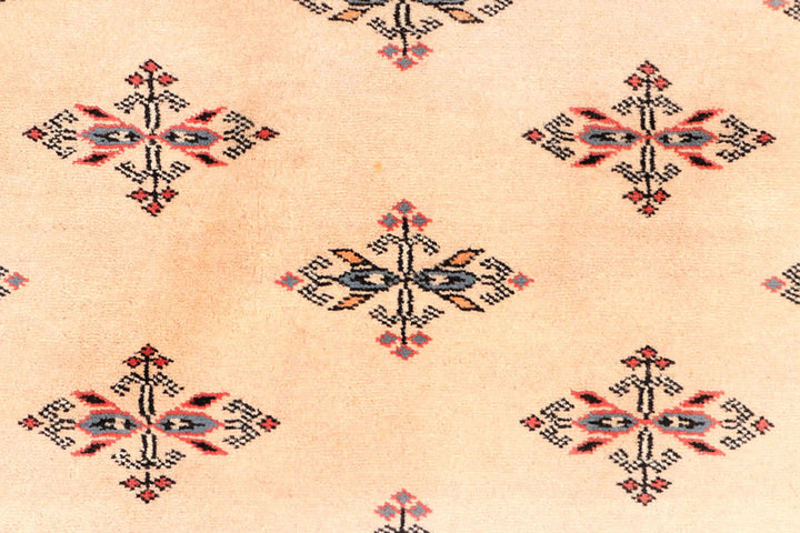 White Pakistani Bokhara Rug 4' 1 x 6' 2 Hand-Knotted close-up
