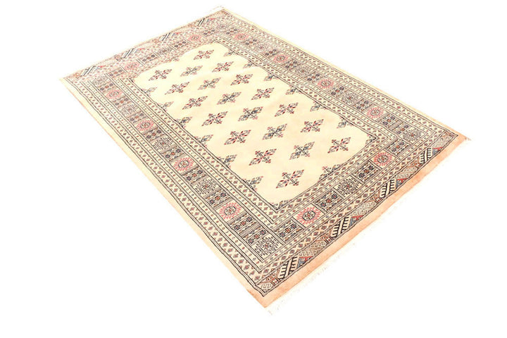 White Pakistani Bokhara Rug 4' 1 x 6' 2 Hand-Knotted border