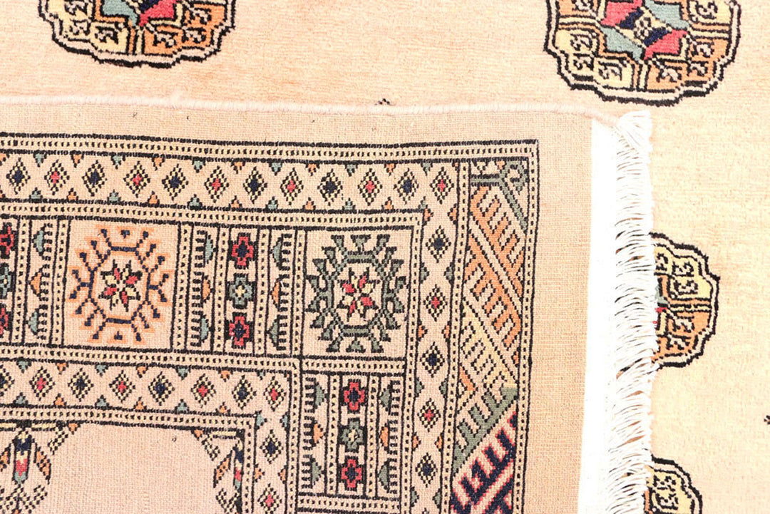 White Pakistani Bokhara Rug 4' x 6' 4 Hand-Knotted texture