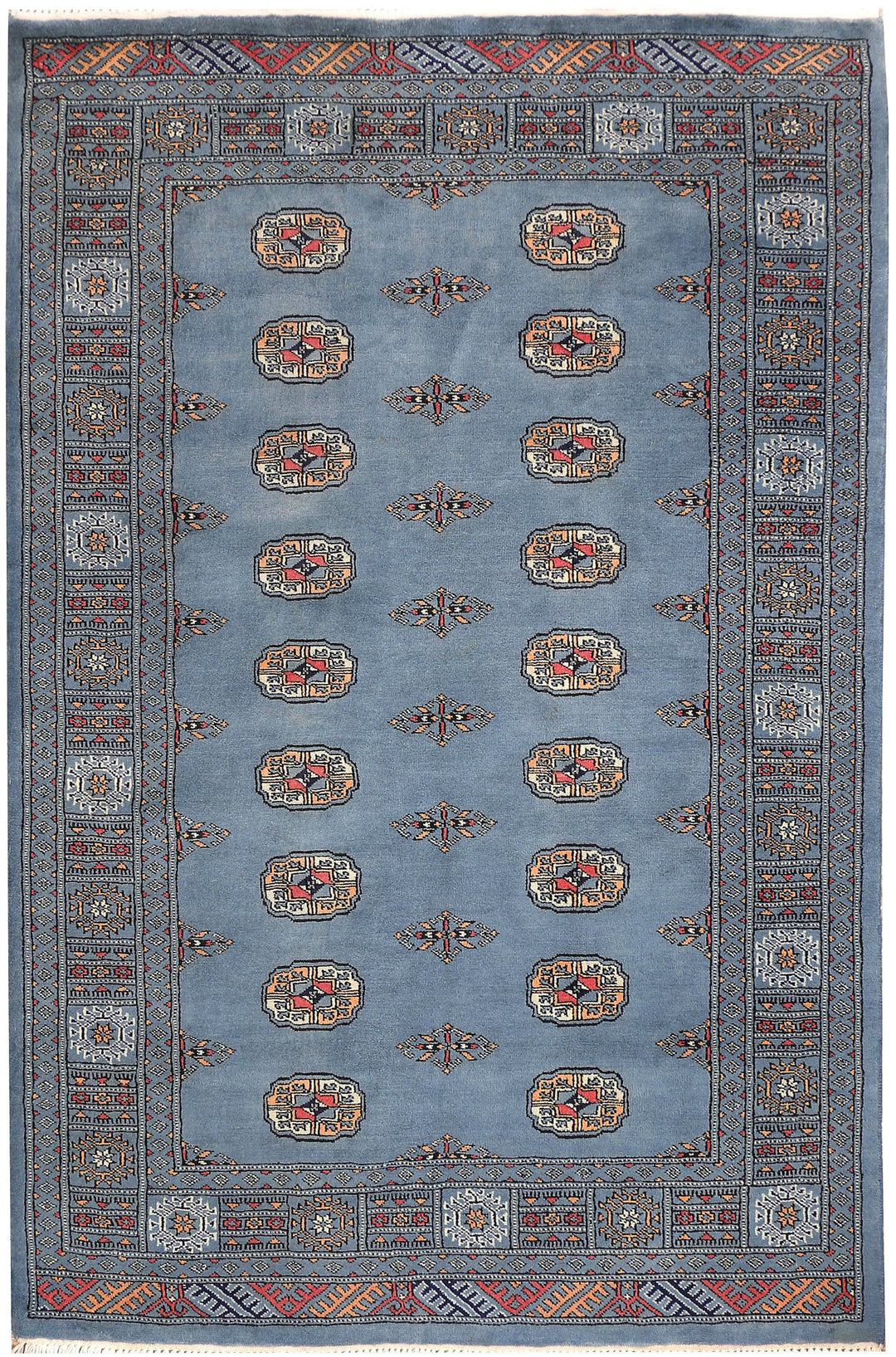 Light Slate Grey Pakistani Bokhara Rug 4' 1 x 6' 3 Hand-Knotted