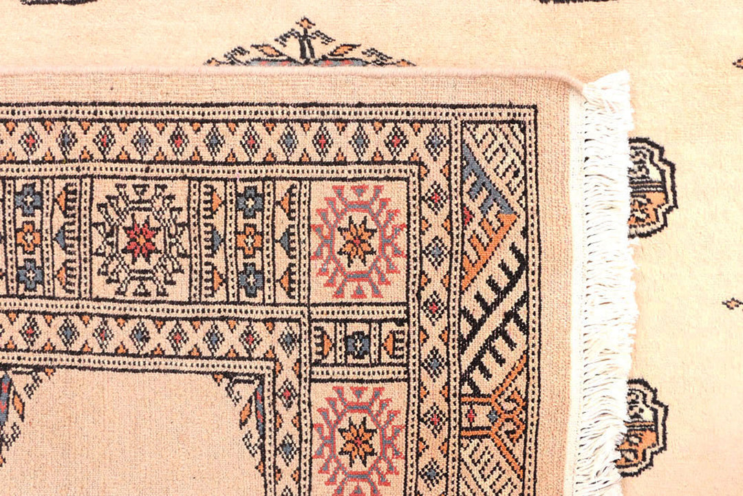 White Pakistani Bokhara Rug 4' 2 x 6' 1 Hand-Knotted texture