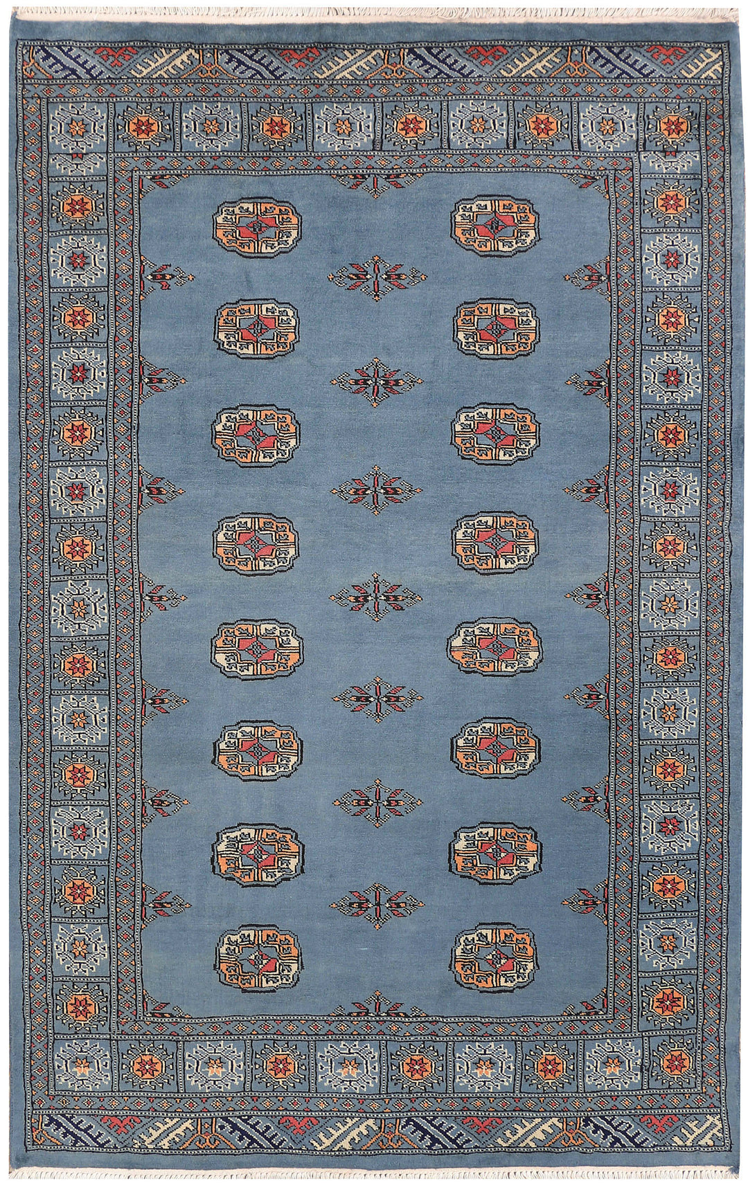 Light Slate Grey Pakistani Bokhara Rug 4' 1 x 6' 4 Hand-Knotted