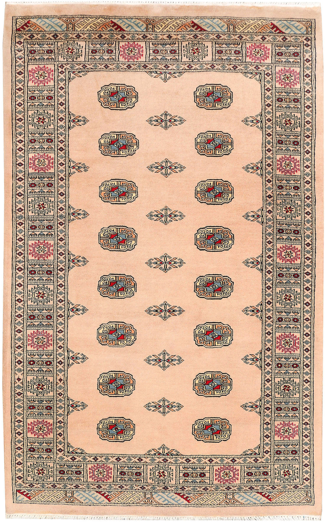 White Pakistani Bokhara Rug 4' 2 x 6' 8 Hand-Knotted