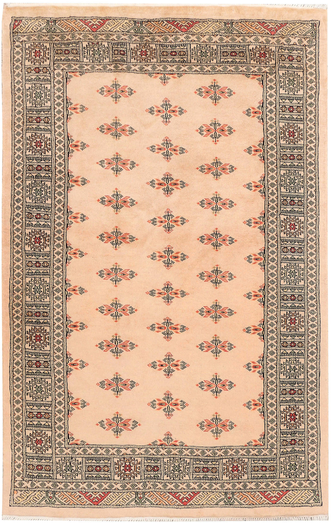 Tan Afghan Butterfly Rug 3'11" x 6'3" Hand-Knotted