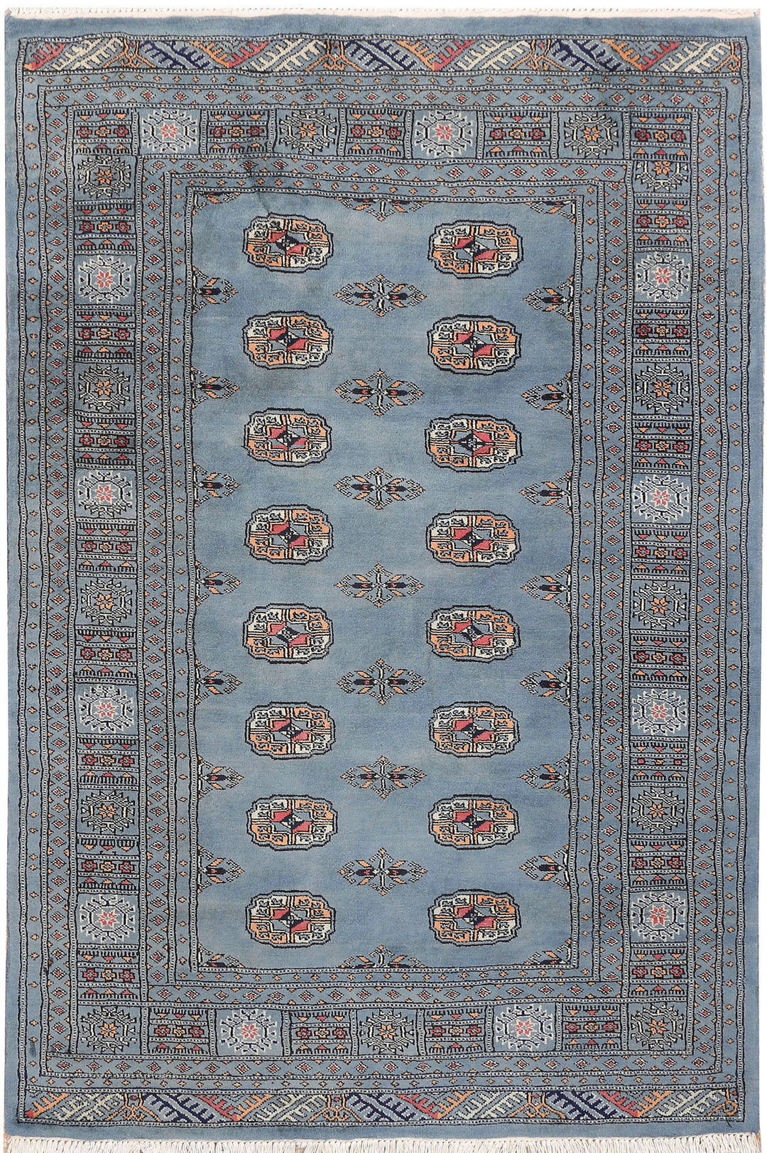 Light Slate Grey Pakistani Bokhara Rug 4' x 6' Hand-Knotted